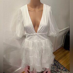 Lulus White V-Neck Ruffle Dress